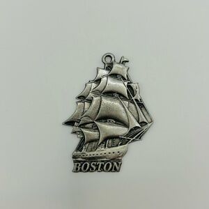 Vintage Boston Silver Ship Pendant Keychain Accessory